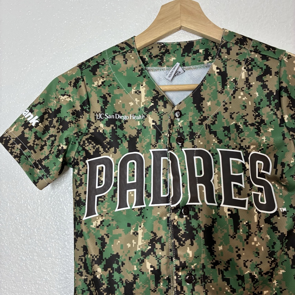 San Diego Padres Jersey Youth Small Green Camo MLB Baseball Ramasamy 4 BDA Boys - Picture 4 of 13